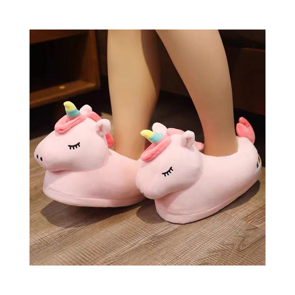 Autumn Winter Pink Unicorn Plush Cotton Slippers for Parents and Children Super Soft Fleece Stitched Shoes Warm and Creative Fully Enclosed Cotton Shoes image 1