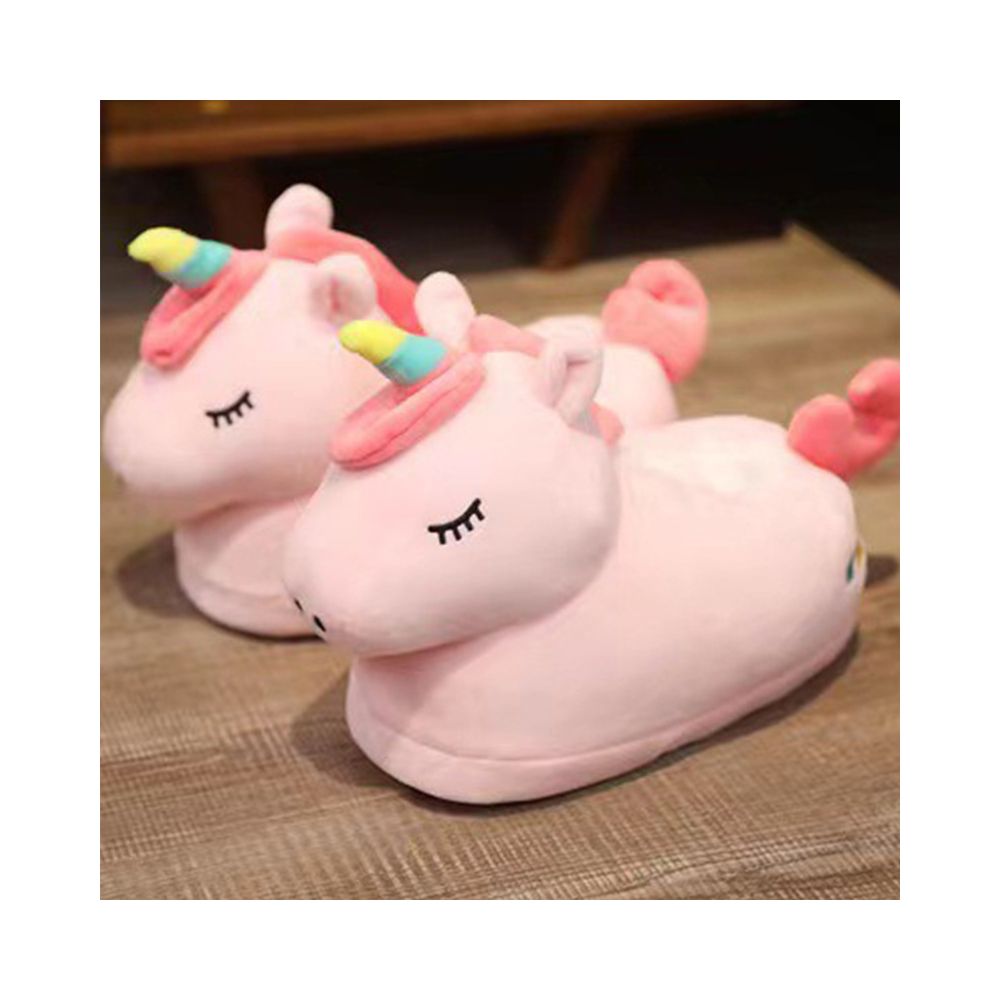 Autumn Winter Pink Unicorn Plush Cotton Slippers for Parents and Children Super Soft Fleece Stitched Shoes Warm and Creative Fully Enclosed Cotton Shoes image 2