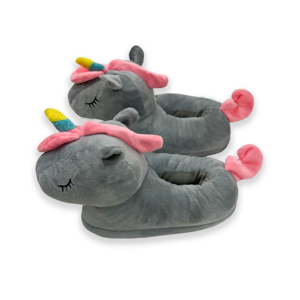 Autumn Winter Pink Unicorn Plush Cotton Slippers for Parents and Children Super Soft Fleece Stitched Shoes Warm and Creative Fully Enclosed Cotton Shoes image 4