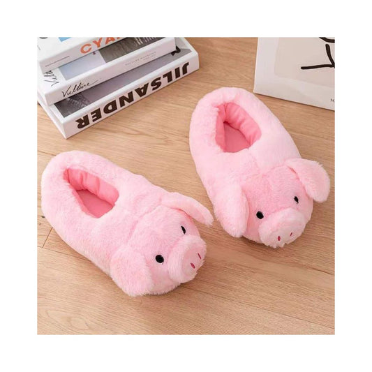 These trendy pink pig cartoon animal slippers are adorable plush and perfect for staying warm and cozy at home image 1