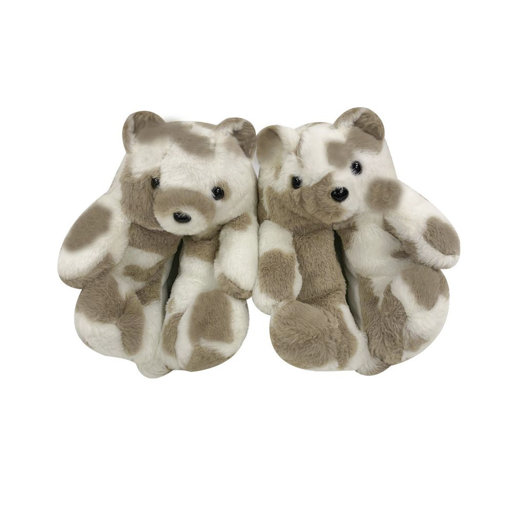 Cartoon Soft Teddy Bear Cotton Slippers Autumn and Winter Warm Fleece Lined Thick Fully Enclosed Plush Couple Home Cotton Slippers image 8