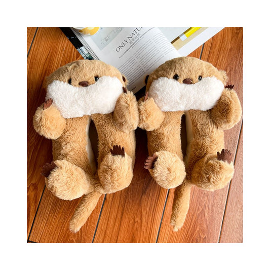 Cute fluffy otter slippers warm and comfortable for winter at home unisex a great gift for your girlfriend best friend or goddess image 1