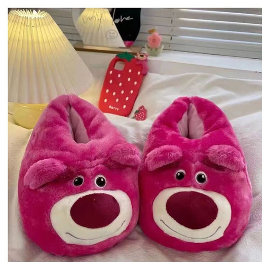 Cartoon Strawberry Bear Cotton Slippers for Women Warm for Spring Autumn and Winter Home Indoor Floor Soft Sole Warm Shoes Bread Shoes image 0