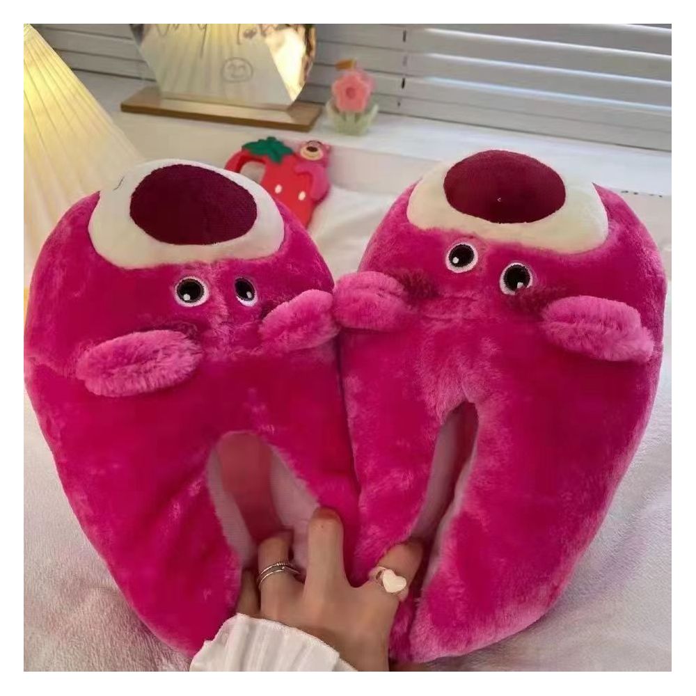 Cartoon Strawberry Bear Cotton Slippers for Women Warm for Spring Autumn and Winter Home Indoor Floor Soft Sole Warm Shoes Bread Shoes image 2