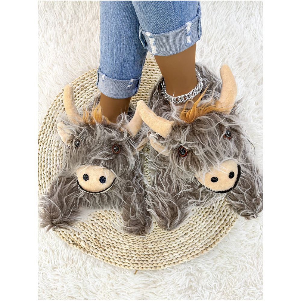 Adorable Highland Cow Slippers Scottish Yak Amazonian Yak Cotton Slippers In Stock image 0