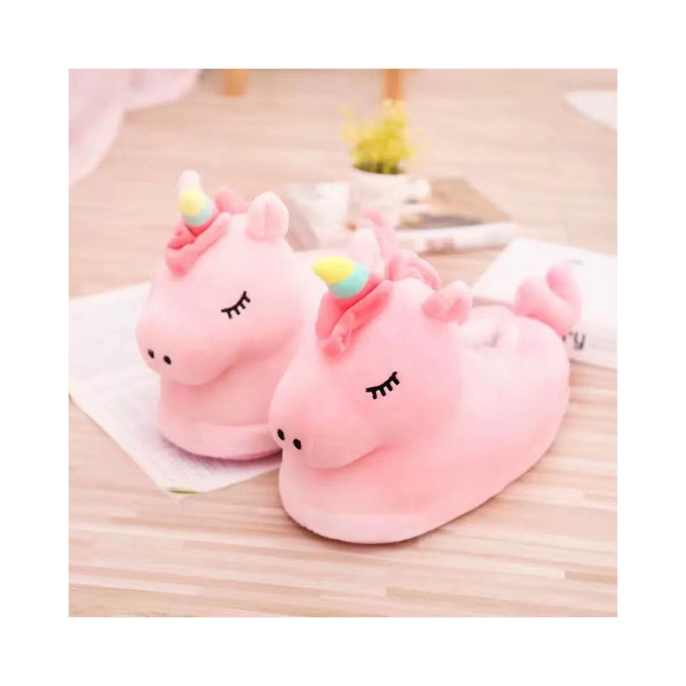 Autumn Winter Pink Unicorn Plush Cotton Slippers for Parents and Children Super Soft Fleece Stitched Shoes Warm and Creative Fully Enclosed Cotton Shoes image 0