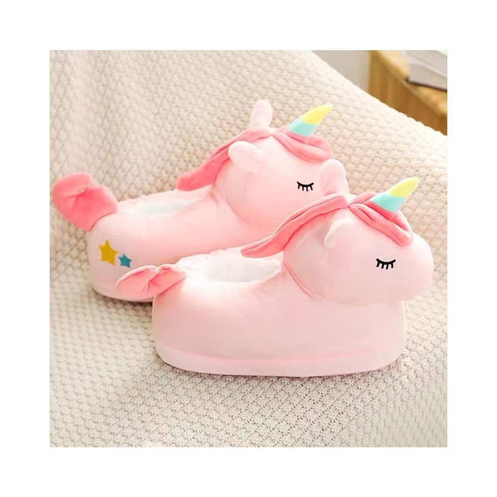Autumn Winter Pink Unicorn Plush Cotton Slippers for Parents and Children Super Soft Fleece Stitched Shoes Warm and Creative Fully Enclosed Cotton Shoes image 3